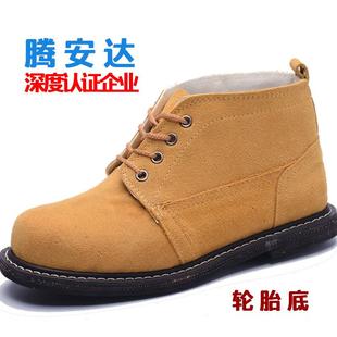 地摊春秋劳保轮胎底耐高温高帮防铁屑防砸防穿钢头反绒牛皮男鞋
