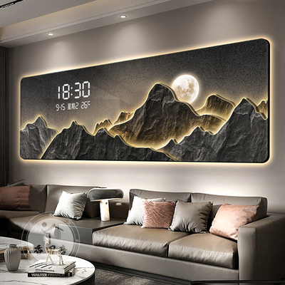 数显屏客厅沙发背景墙装饰画轻奢led数字电子钟高级感氛围灯挂画