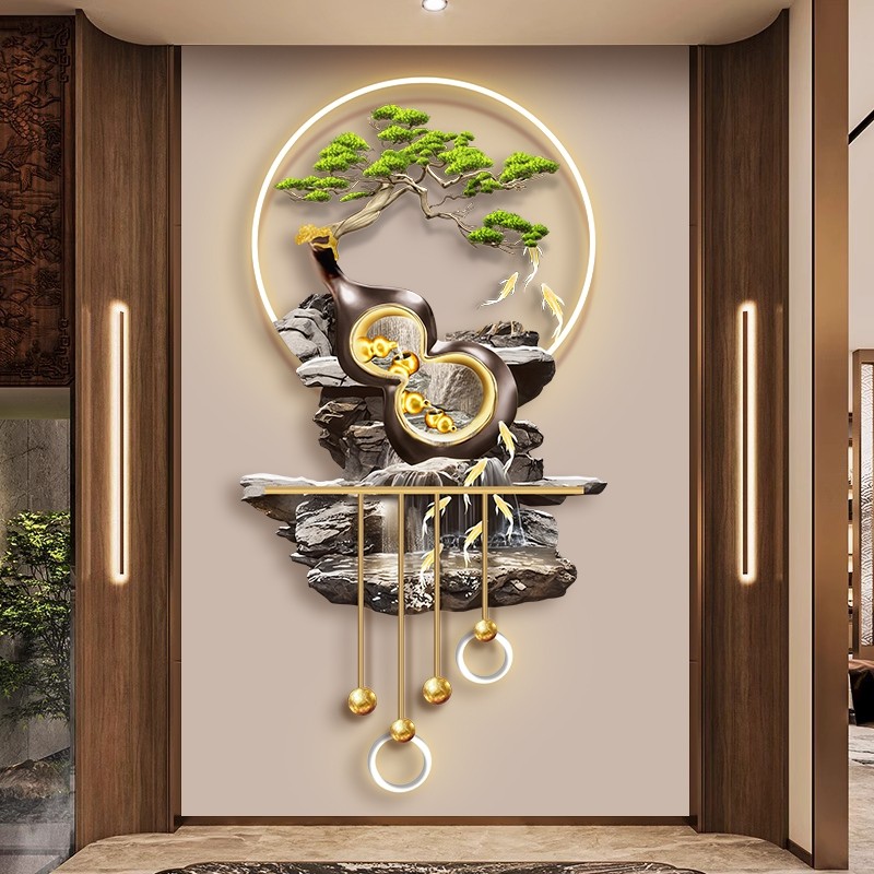 葫芦山水入户玄关装饰画led灯正对门走廊壁画高级感客厅发光灯画