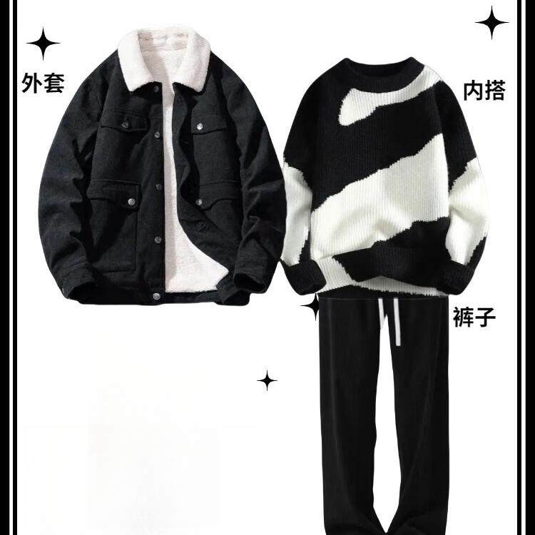 冬季穿搭男外套男装搭配棉服套装冬天休闲裤子潮牌推荐