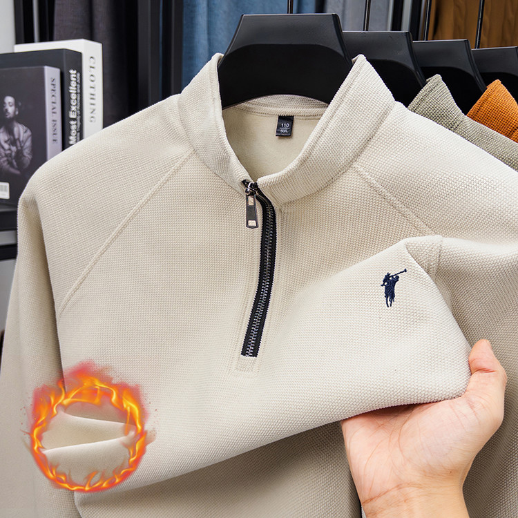 半高拉链套头刺绣男中年卫衣