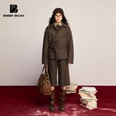 Bobbybecky复古英伦人字夹棉羊毛格子外套毛呢七分裤 粗花呢花苞裙