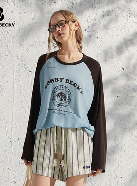 Bobbybecky长袖面膜天丝防晒印花垂感薄款透气美式宽松皮肤T恤