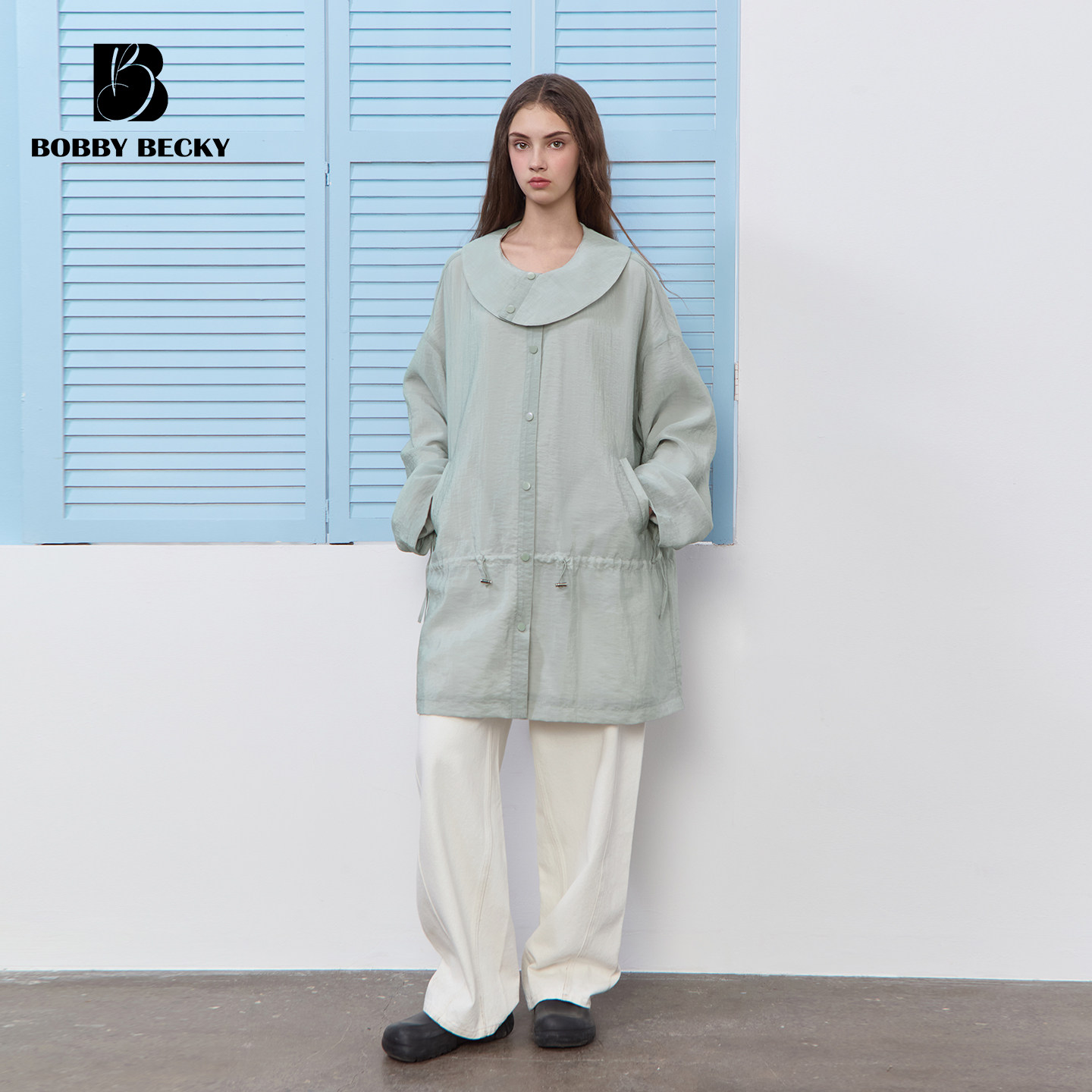 复古奶油娃娃领醋酸两穿风衣连衣