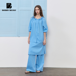 BobbyBecky【春野】天丝手工花朵衬衫气质裙裤不规则手帕裙