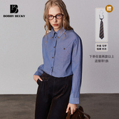 美式 复古休闲时尚 经典 Bobbybecky赠领带 刺绣翻领全棉条纹衬衫 棉