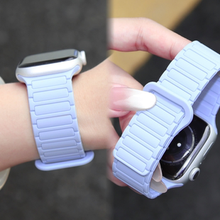 【升级款】适用苹果iwatch10表带磁吸撞色硅胶女生S8手表腕带S9夏天表链appleUltra运动男S7高级感SE编织配件
