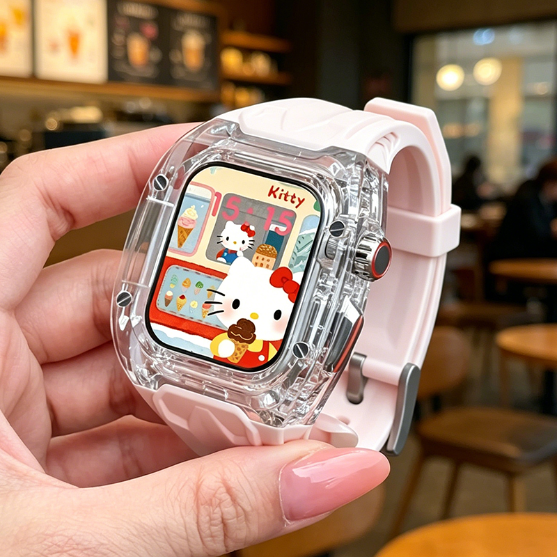 适用苹果手表表带Ultra3冰川一体式硅胶表带AppleWatch保护壳透明理查德苹果S11/S10表壳iWatch9/8/7/6/5外壳