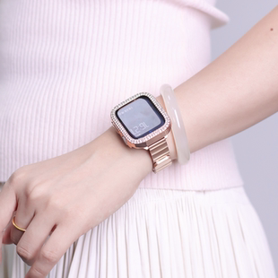 适用 applewatch表带苹果手表S11表带S10/S9/S8小香风夏天腕带S7竹节小蛮腰四叶草手链S6/SE3/Ultra三株钢带