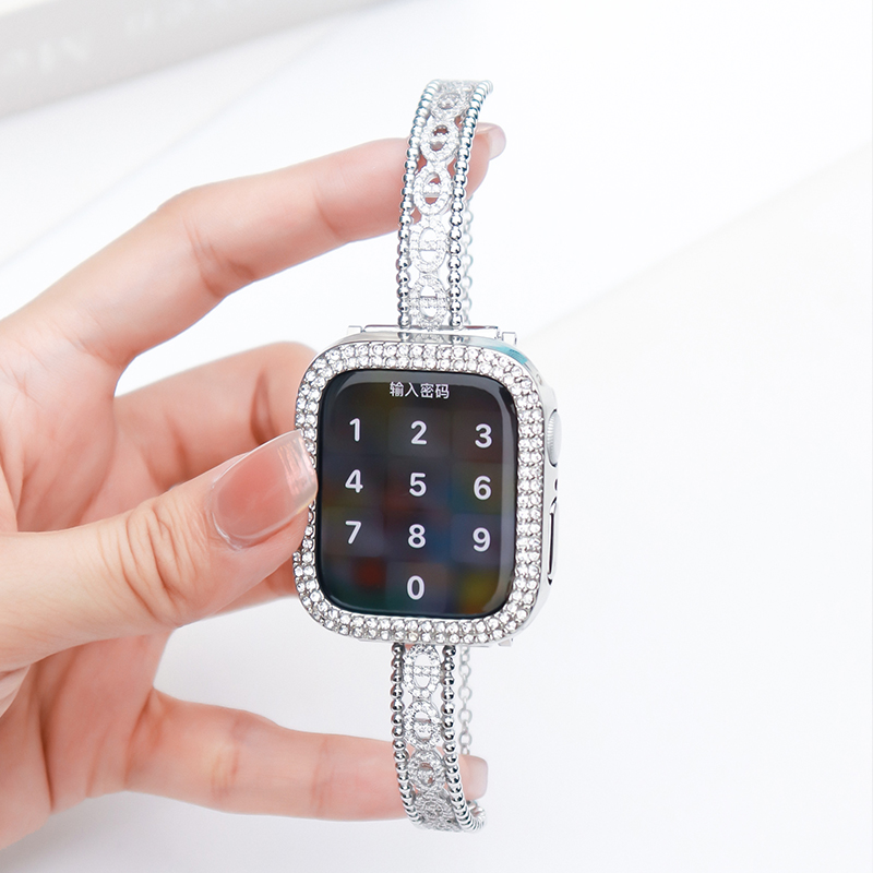 适用苹果iwatch10表带时尚镂空镶钻手链星河款小香风s9智能s8手表运动时尚高级女生ins保护壳applewatch配件