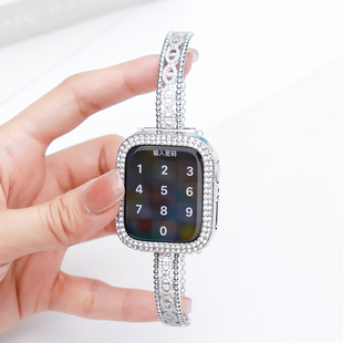 适用苹果iwatch9表带时尚 高级女生ins风保护壳applewatch配件 小香风s8智能s7手表运动时尚 镂空镶钻手链星河款