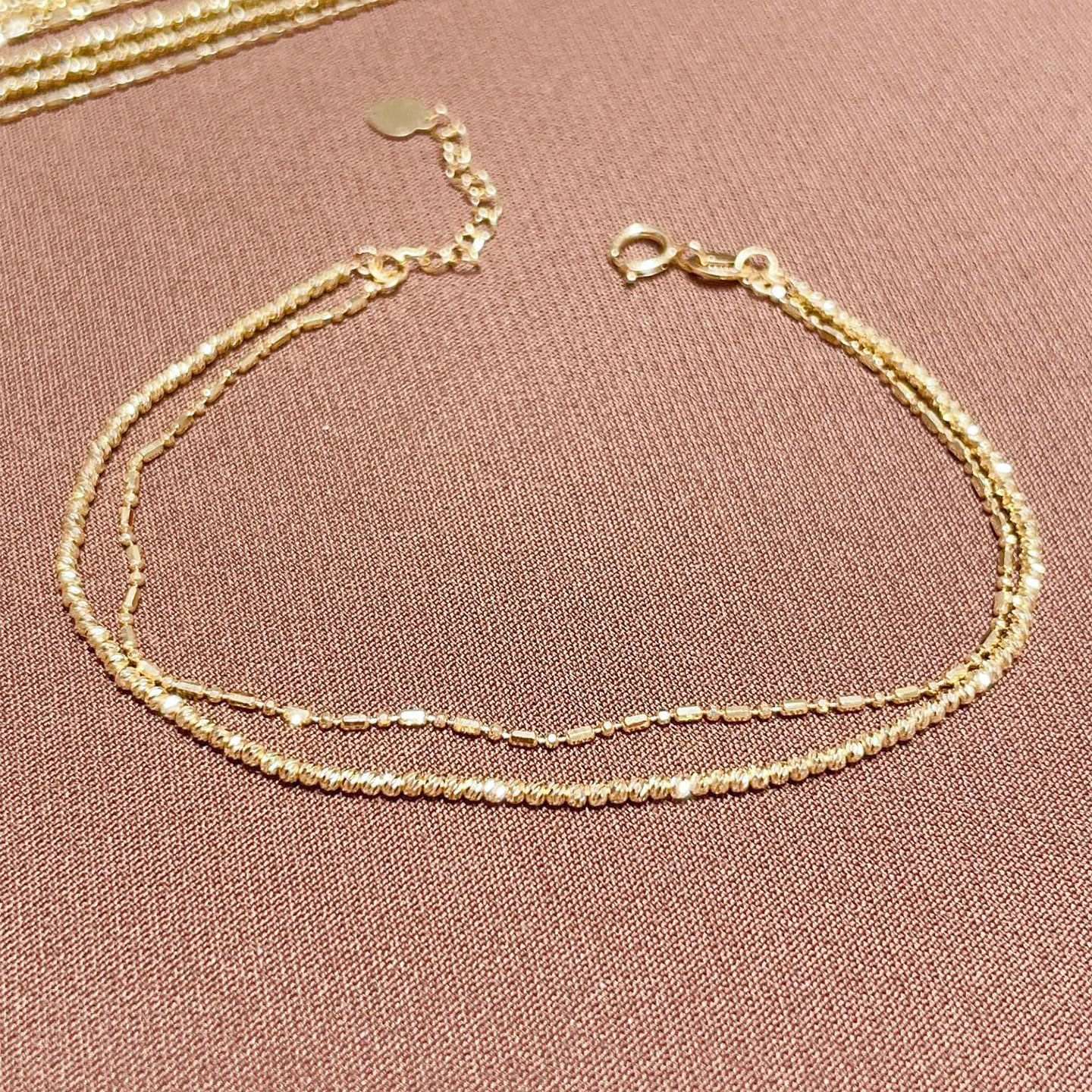 18K金爆闪镭射珠珠链双层手链女