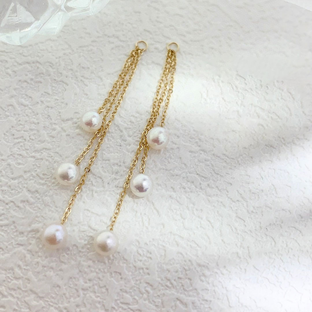 18K金淡水珍珠流苏伴侣耳钉