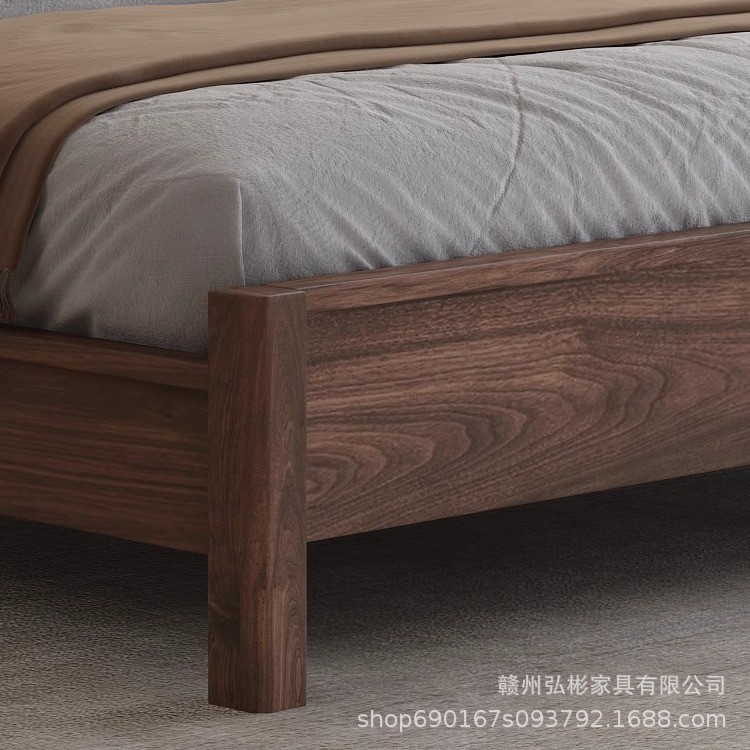 实木床现代简约南美胡桃木双人主卧床原木风1.8米北欧软靠包床