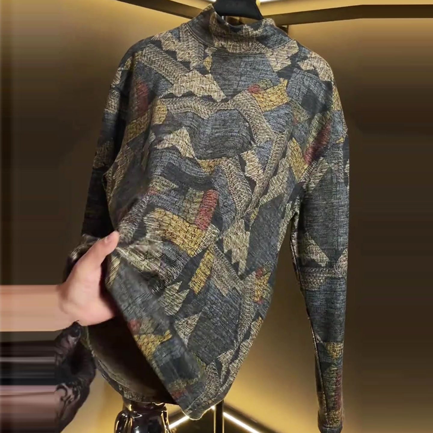 秋季新款时尚高端印花半高领套头T恤男士欧货休闲高级感长袖上衣,男装,T恤,淘宝优惠券,粉丝福利购,淘宝优惠卷