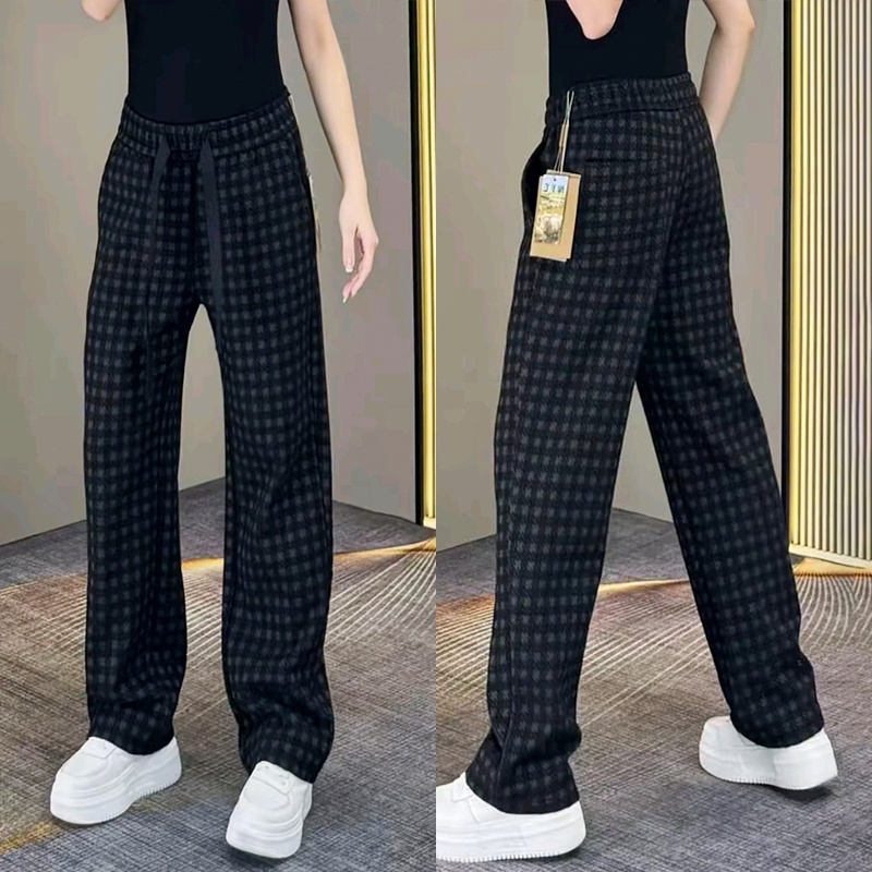 秋冬新款轻奢设计感格子印花直筒裤男士痞帅潮流简约宽松休闲长裤