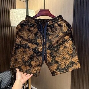 休闲花色短裤 时尚 男士 潮牌印花直筒五分裤 子 夏季 宽松沙滩中裤 新款