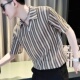 t恤男士 夏季 时尚 高级感撞色条纹印花V领短袖 潮牌痞帅个性 翻领上衣