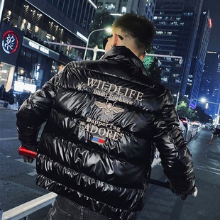 蜜蜂刺绣棉袄外套男士 轻奢时尚 潮牌高街亮面加厚保暖棉衣 新款 冬季