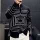 新款 百搭拉链开衫 高端黑白拼接针织衫 潮流时尚 毛衣 外套男士 秋冬季