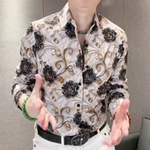 新款 潮流气质印花长袖 衬衫 欧洲站秋季 男士 轻奢高级感翻领百搭衬衣