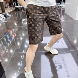 潮牌时尚 夏季 大裤 衩直筒五分裤 欧洲站轻奢印花休闲短裤 沙滩裤 男士