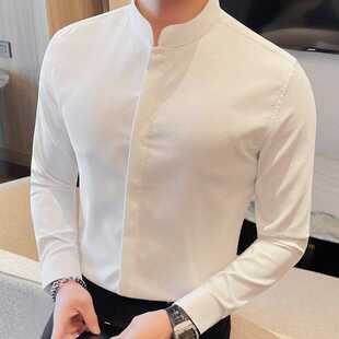 秋季新款高级感立领长袖衬衫男士潮牌时尚新中式休闲商务百搭衬衣