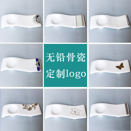 金边银边骨瓷筷子架勺托酒店家用陶瓷纯白筷枕多用可定制LOGO印字