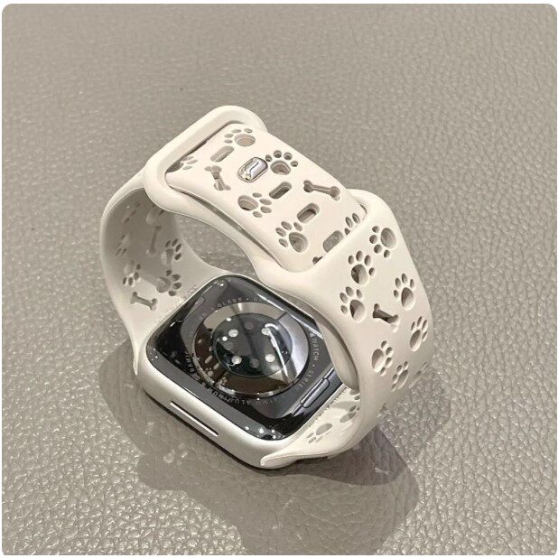 可爱镂空狗爪矽胶运动iWatch表带适用AppleWatch苹果S10手表987代