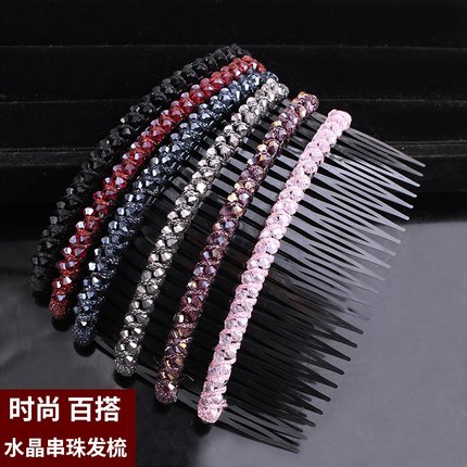 简约水晶发梳插梳子成人盘发发卡碎发夹子女带齿防滑刘海梳头发饰
