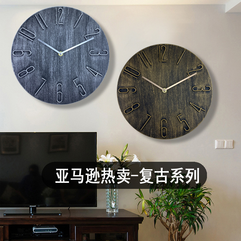 挂钟欧式复古创意挂表时钟挂墙客厅家用静音亚马逊热卖爆款30cm