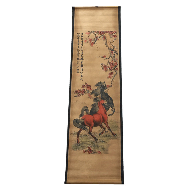 陈少梅古字画国画收藏八马骏图四条屏挂画仿古家用客厅装饰中堂画