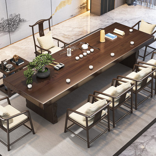 新中式大板实木茶桌椅组合喝茶台家用功夫泡茶桌办公室原木大班桌