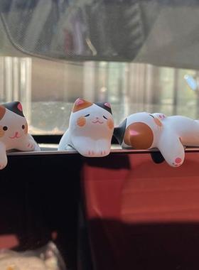 日式电脑显示屏趴趴猫咪桌面摆件车载屏幕装饰可爱摆件绢花通用