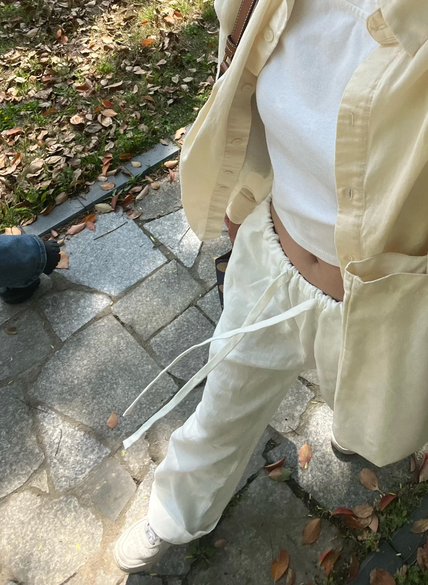 白色阔腿裤女2024新款fufu慵懒裤子宽松直筒小个子棉麻休闲裤子女