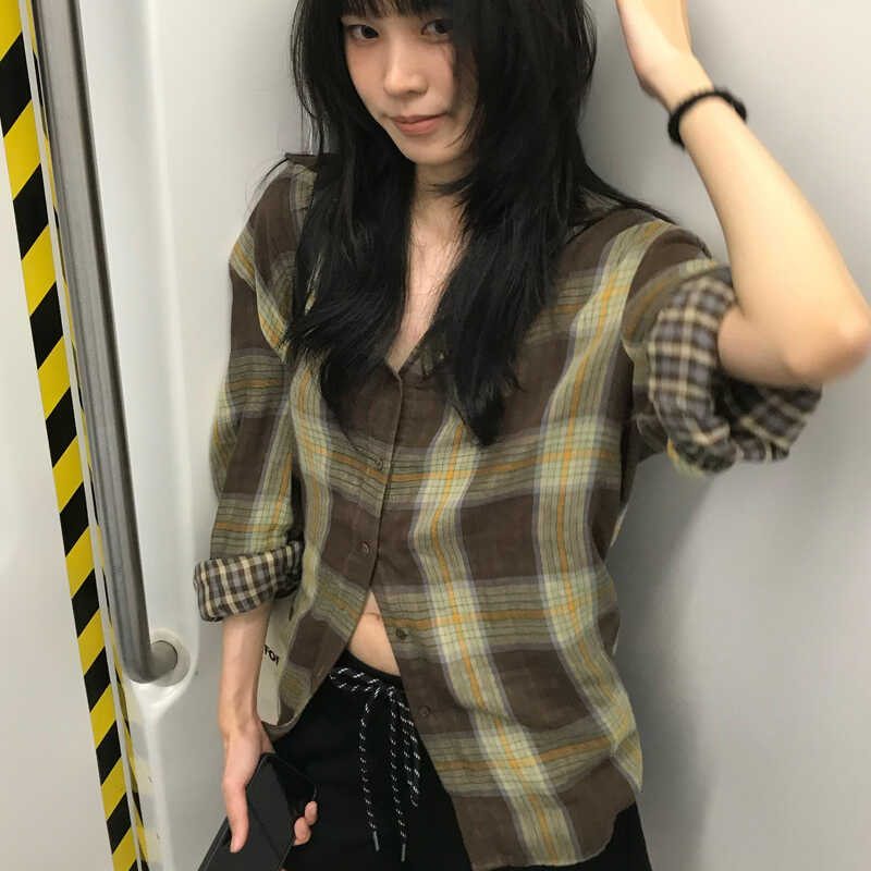 衬衫外套格纹长袖PlaceOrder宽松