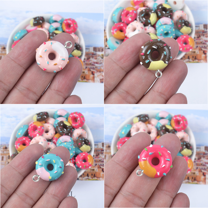 10pcs/lot Cute Hollow Doughnut Resin Food Charms For Earring