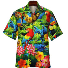 Fashion Men Women Floral Print Parrot Shirts Shirt Summer