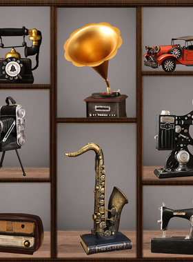 复古美式电话摆件家居客厅酒柜装饰品家里怀旧留声机服装店小摆设