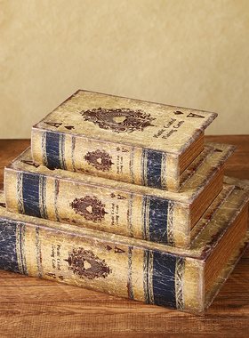 复古假书收纳盒装饰摆件开合仿真书盒子店铺装饰拍照道具书壳盒子