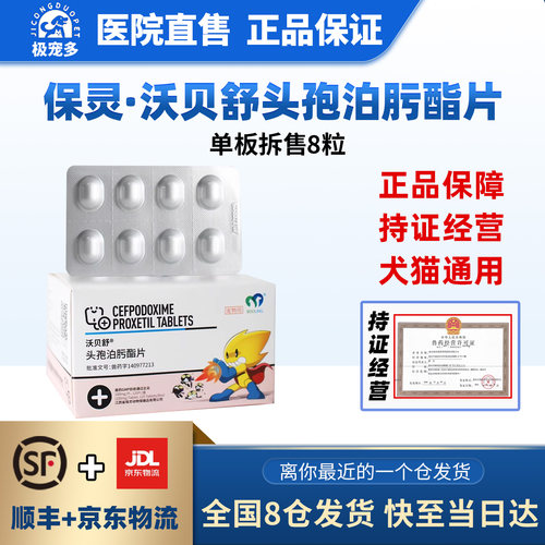 宠泊宁保灵头孢泊肟酯片感冒皮肤病泌尿感染猫狗消炎羟氨苄片回盛