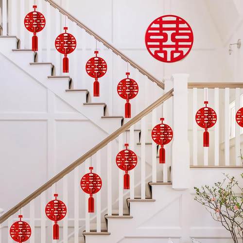 楼梯扶手装饰结婚挂件婚房婚礼喜字挂饰布置农村新房客厅吊坠套道