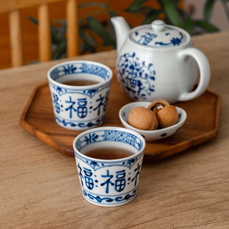 蓝凛堂日本进口茶具套装家用福字陶瓷茶壶茶杯日式泡茶壶整套茶具