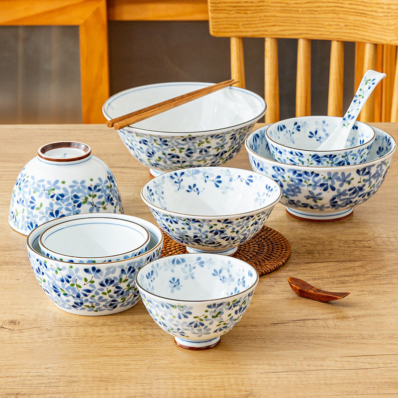 光峰小蓝芽碗日本进口陶瓷饭碗汤碗面碗大碗盘子家用日式餐具小碗