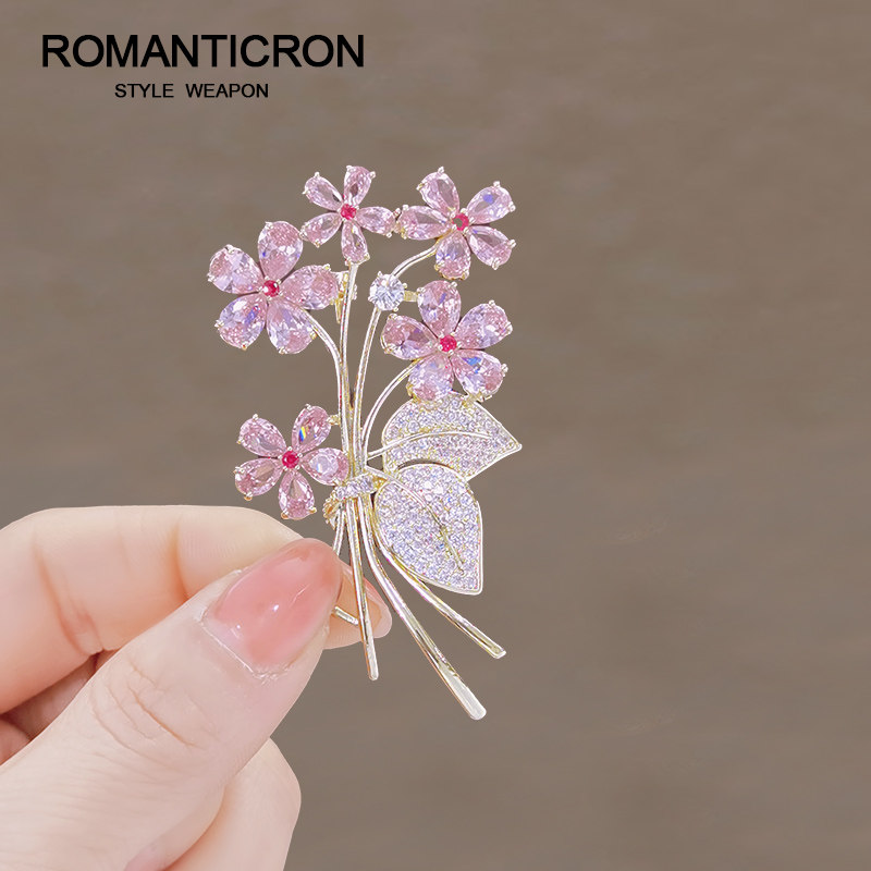 樱花胸针高档女精致毛衣大衣奢华气质别针款粉色花朵大号衣服配饰