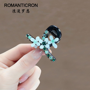 头饰抓夹质感花朵高端超好看的小号国风刘海夹绿色侧边头帘发夹子