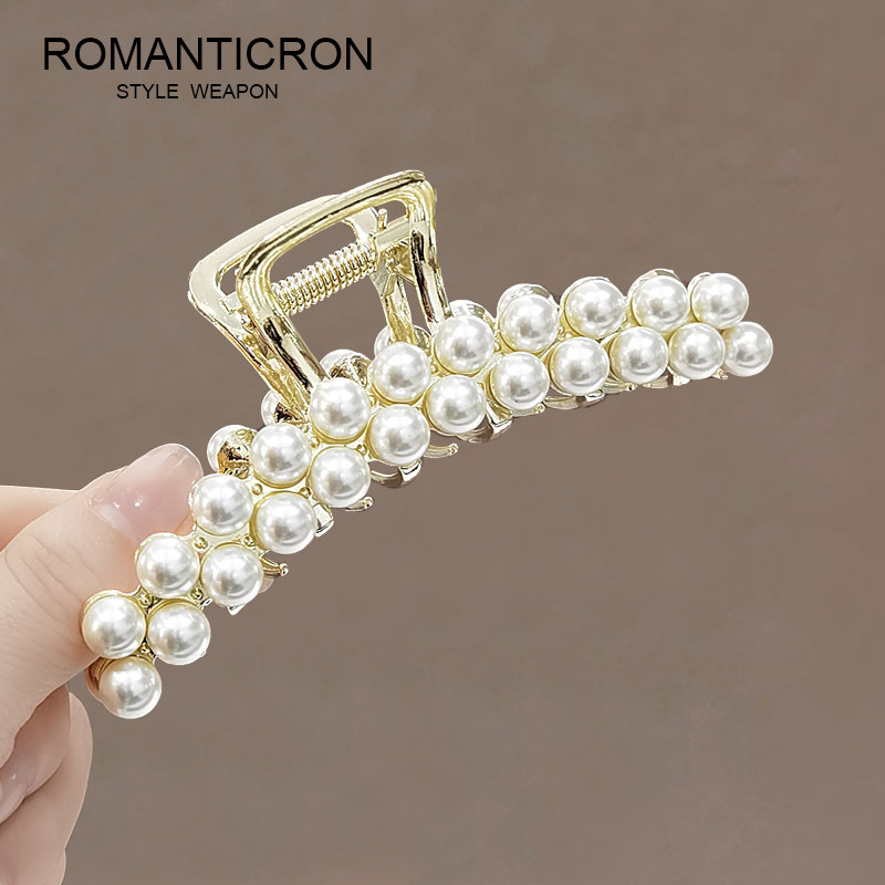 爪子发夹大号盘发珍珠抓夹后脑勺韩国优雅气质网红鲨鱼夹高级发抓