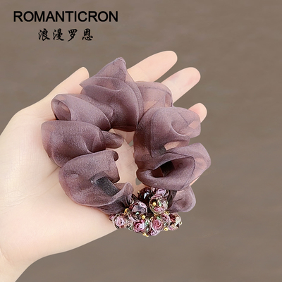 大肠发圈头绳女2025新款高端巨好看紫色发量少盘发头花欧根纱发饰