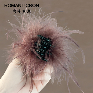 抓夹女秋冬羽毛超好看的高马尾神器固定冬季后脑勺绝美半扎发发夹