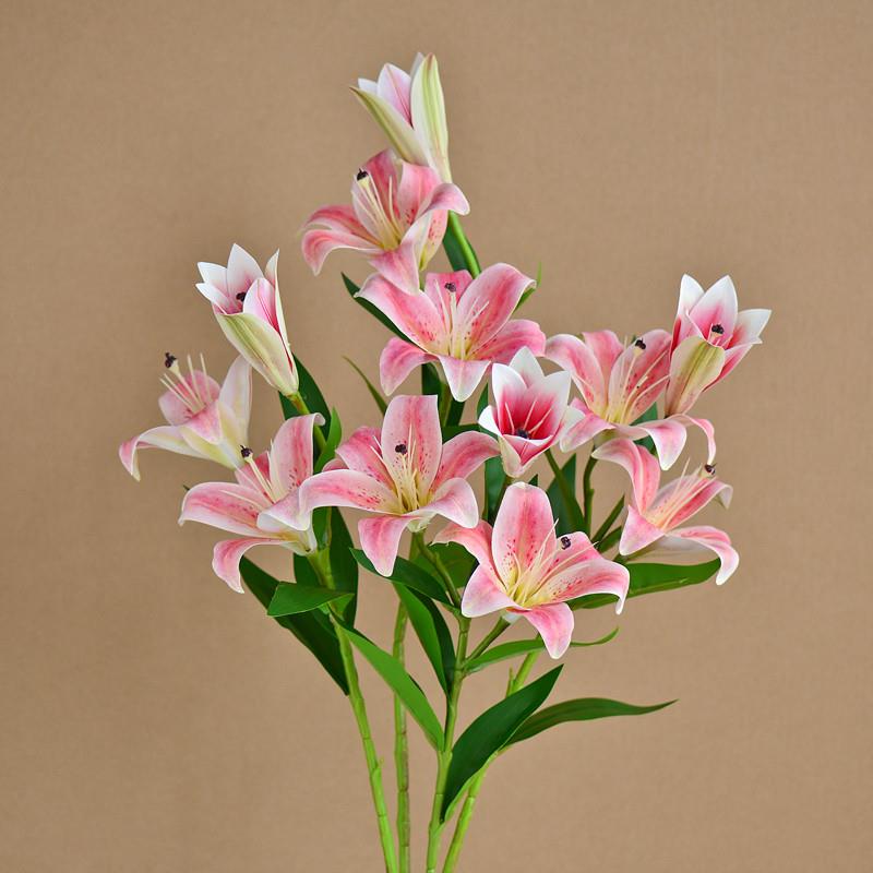 。仿真百合花高档摆件适合客厅胶花假束送人放的超真保湿手感3d立